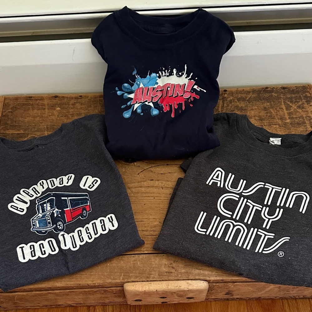 Lot of 3 Austin Texas Theme T Shirts Size 3T Austin City Limits Taco Tuesday
